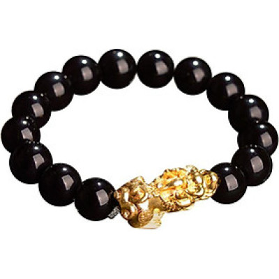 Vòng Đá Thạch Anh Đen MS182 Mix Tỳ Hưu Vàng