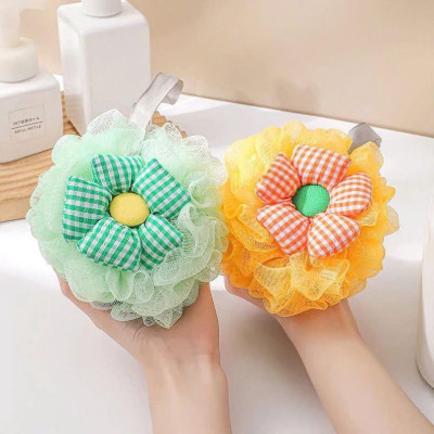 Set 2 Bông Tắm Hình Hoa Sọc Caro Tạo Bọt Chất Liệu Lưới Tròn Mềm Mại - Giao màu ngẫu nhiên
