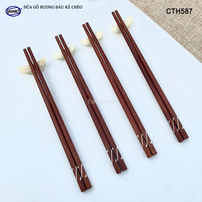 Đũa Gỗ Hương Tự Nhiên Vuông (Sét 10 Đôi) Khảm Trai Chống Mốc Chống Trơn Trượt - CTH587