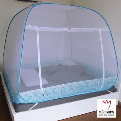 Màn Chụp , Mùng Chụp Cao Cấp Mộc Miên Đỉnh Rộng - Kích Thước 1,8mx2m Trắng Viền Xanh ( Hà Nội )