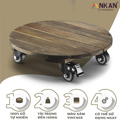 Đế Lót Chậu Cây Có Bánh Xe, Tròn 40cm, Màu Đen, Tải Trọng 150Kg, Di Chuyển Chậu Cây to, Thương Hiệu ANKAN