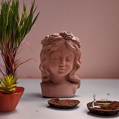 Chậu Gốm Đất Nung Hình Cô Gái Anna Tóc Xoăn