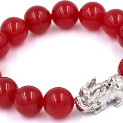 Chuỗi tay đá thạch anh đỏ 12 ly - cẩn Tỳ Hưu inox VTAOTHT12 - hợp mệnh Hỏa, mệnh Thổ