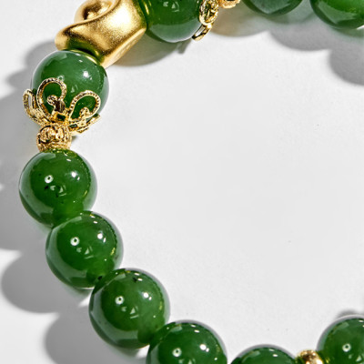 Vòng tay ngọc bích phối tỳ hưu bạc mạ vàng 24k (10mm) Ngọc Quý Gemstones