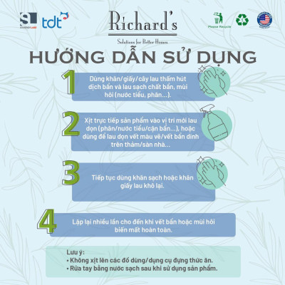 (ODOR SPRAY) XỊT KHỬ MÙI VÀ TẨY VẾT BẨN RICHARD’S STAIN & ODOR ELIMINATORS CHO THÚ CƯNG [CHAI 946ML]
