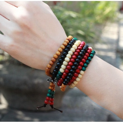 Vòng tay ngũ sắc, phong cách phật giáo, 108 hạt, gỗ tự nhiên 100%, Kèm túi đựng Cung hỷ