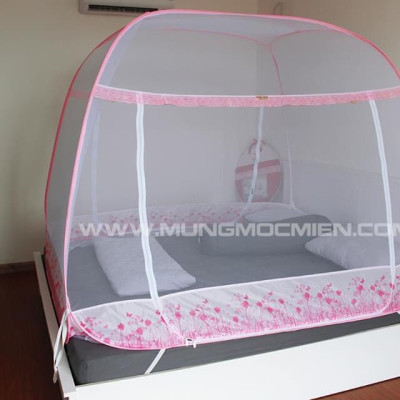 Màn Chụp , Mùng Chụp Cao Cấp Mộc Miên Đỉnh Rộng - Kích Thước 1,6mx2m Trắng Viền Hồng ( Hà Nội )