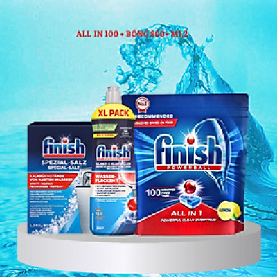 Combo viên rửa bát Finish All in 1 100 viên + Muối Finish 1,5kg + Nước làm bóng Finish 750ml 