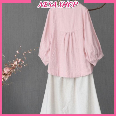 Áo kiểu nữ đẹp, chất liệu Đũi, vải mềm mát, thấm mồ hôi, áo kiểu form rộng, áo kiểu nữ Hàn Quốc NeSa Shop. AKH.46