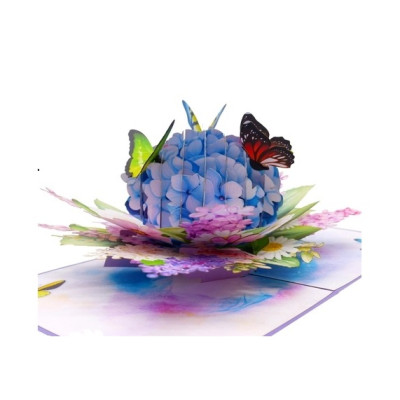 Thiệp 3D Pop Up Hoa Cẩm Tú Cầu & Bướm – Thiệp Hoa Nghệ Thuật, Chúc Mừng, Sinh Nhật, F47, Lãng Mạn