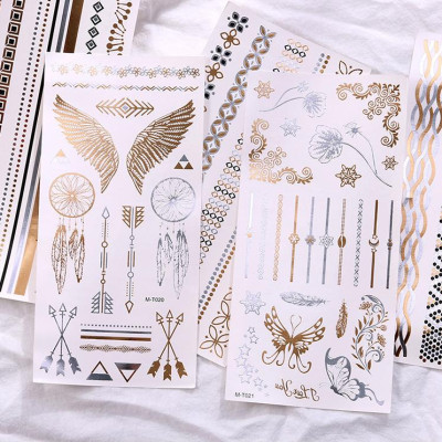 COMBO 5 Hình Xăm Dán Nhũ Ánh Kim Tatoo Nghệ Thuật 3D Họa Tiết Henna 21*15cm