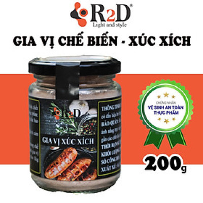 Gia Vị Xúc Xích hũ 200g chính hãng R2D thành phần hữu cơ dùng làm nguyên liệu chế biến xúc xích ngon đúng chất