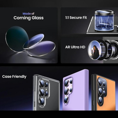 Dán kính cường lực camera trong suốt cho Samsung Galaxy S25 Ultra / S23 Ultra / S24 Ultra hiệu Kuzoom AR Lens - Mặt kính trong suốt, chống lóa sáng, hạn chế bám vân tay, mỏng 0.25mm, thấu kính trong Full HD - Hàng chính hãng