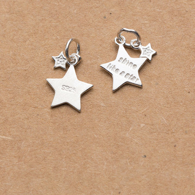 Combo 3 cái charm bạc treo hình sao năm cánh có khắc chữ "Shine like a star"  - Ngọc Quý Gemstones