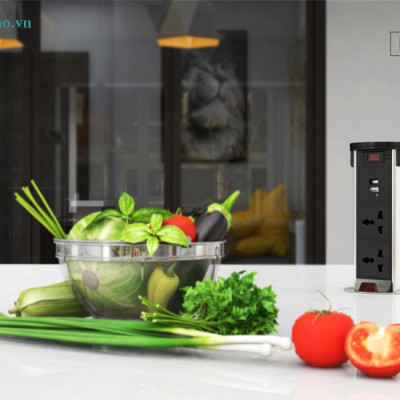 Ổ cắm điện âm bàn đảo bếp Sinoamigo STP-2AB/2Pu+Qi, tích hợp sạc không dây, loa bluetooth, cổng sạc USB-C