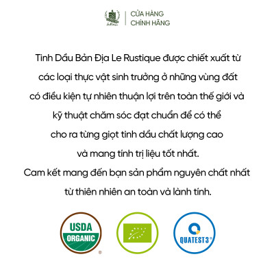 Tinh Dầu Cỏ Hương Bài (Ấn Độ) - 100% Nguyên Chất Hữu Cơ - Le Rustique - Tinh Dầu Bản Địa Ấn Độ