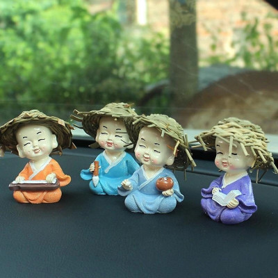 Bộ tượng chú tiểu nón nhẹ nhàng vẽ Cầm - Kỳ - Thi - Họa - 4 tư thế - Hàng chính hãng