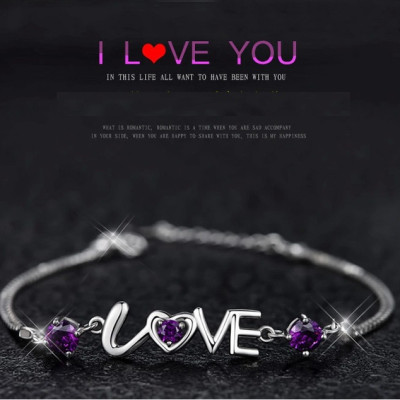 VÒNG TAY NỮ ĐÁ TÍM SIÊU XINH CHỮ LOVE LÃNG MẠNG