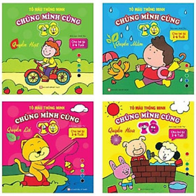 Combo Bộ 4  Cuốn Tô Màu Thông Minh - Chúng Mình Cùng Tô: Quyển Hạt + Quyển Mầm + Quyền Hoa +  Quyển Lá (Cho Bé Từ 2- 6 Tuổi)