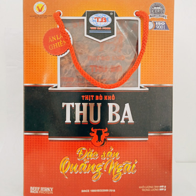[Free 1 gói bò khô 35gr trị giá 32K]. Dry beef spicy special food from Central Vietnam. Ăn vặt Khô bò miếng cay, mềm chính hãng Thu Ba cao cấp hũ 500gr