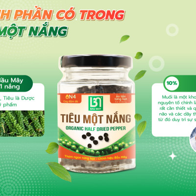 Tiêu một nắng Organic Bầu Mây 35g - Cay cấp độ 4 với độ cay đậm đà, tươi dẻo, cay mềm món khai vị đậm đà tự nhiên, giúp kích thích vị giác, giúp ăn ngon miệng hơn, cải thiện chức năng của hệ tiêu hoá