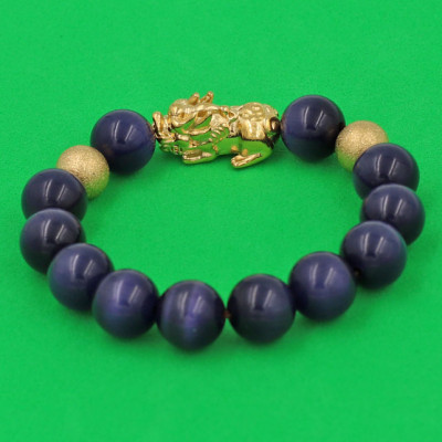 Chuỗi đeo tay Đá Mắt Mèo Tím 12 ly - cẩn Tỳ Hưu Phong Thủy inox vàng VMEITHHBV12 - hợp mệnh Hỏa, mệnh Thổ