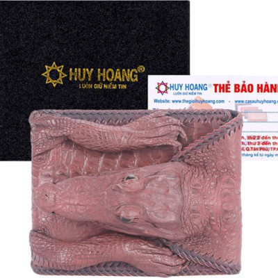 Ví Nam Da Cá Sấu Nguyên Con Vip Huy Hoàng HT2271 (12.5 x 10 cm) - Nâu Đỏ