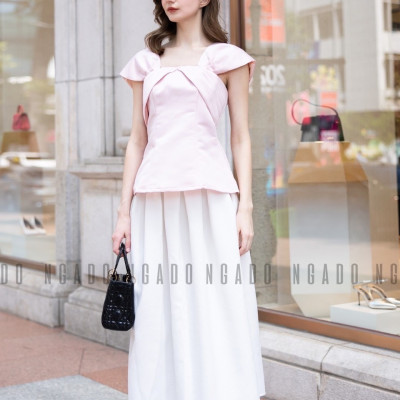 Áo gấm hồng tay con NGADO