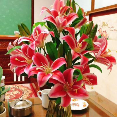 Cành hoa ly giả - 1 cành 4 bông - dài 95cm - Cây giả, hoa lụa Decor trang trí nhà cửa