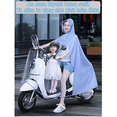 [ Kèm kính chắn] Áo mưa layout trong suốt cho Mẹ và Bé, che phủ toàn thân
