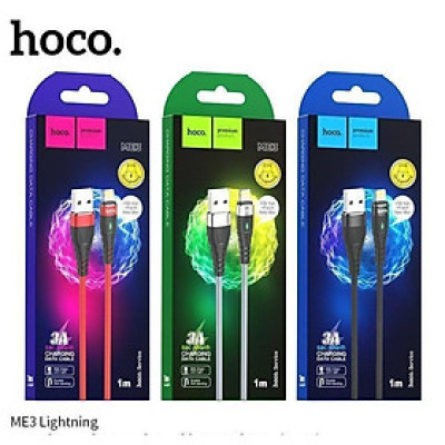 Cáp Sạc Nhanh Hoco Me3 3A Cổng Lightning Cho Iphone Có Đèn Led