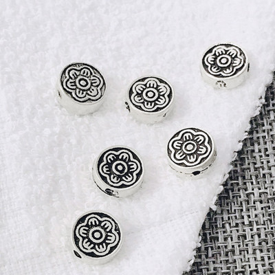 Combo 3 cái charm bạc chặn hạt hình tròn dẹp họa tiết bông hoa - Ngọc Quý Gemstones