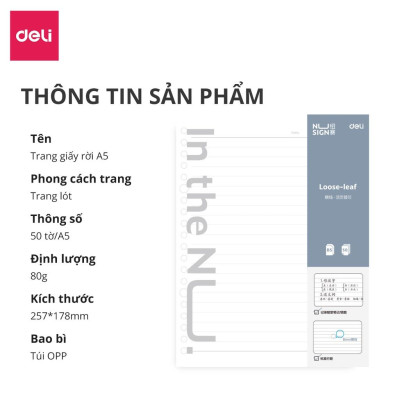 Tập Giấy Refill / Ruột Sổ Refill / Lõi Sổ Thay Thế A5 B5 100 Trang 80gsm Cao Cấp Nusign Deli - Phù Hợp Sổ Còng Deli Klong Harin Rin - NS310 NS315