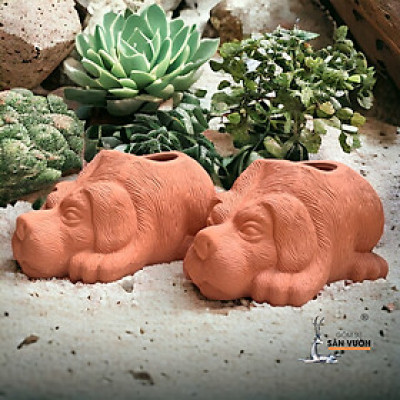 Chậu Gốm Đất Nung Hình Cún  Dài 27cm X Cao 15cm