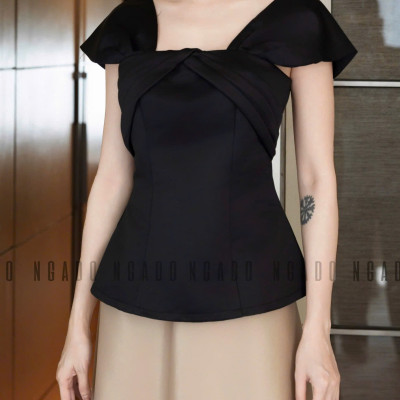 Set áo váy đen nude tay con NGADO , set áo váy , set công sở