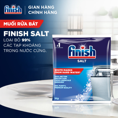 Combo Finish tiện lợi 2: Hộp 100 Viên Rửa Bát Finish Essential + Nước Làm Bóng Finish 500ml + Muối Rửa Chén Finish Salt túi 1kg