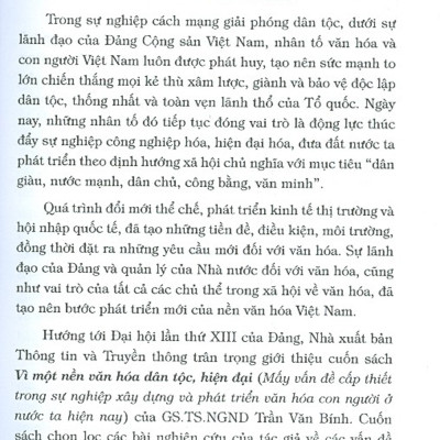Vì Một Nền Văn Hóa Dân Tộc, Hiện Đại (Mấy Vấn Đề Cấp Thiết Trong Sự Nghiệp Xây Dựng Và Phát Triển Văn Hóa Con Người Nước Ta Hiện Nay)
