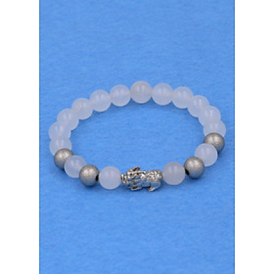 Chuỗi đeo tay thạch anh trắng 8 ly - cẩn Tỳ Hưu inox bạc VTATTHTB8 - hợp mệnh Kim, mệnh Thủy