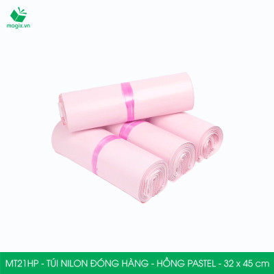 MT21HP - 32x45 cm  - Túi nilon gói hàng - 300 túi niêm phong đóng hàng màu hồng pastel