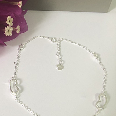 Lắc chân nữ trang sức bạc Ý S925 Bạc Xinh - Trái tim yêu thương RYBJ50041