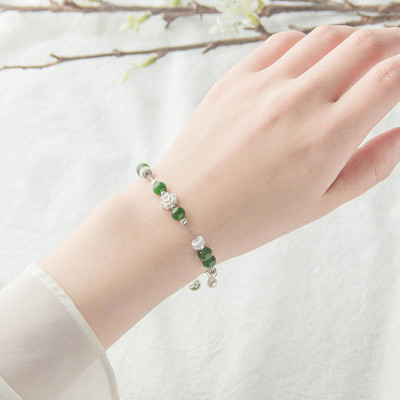 Vòng tay đá ngọc bích phối charm bạc trắng mệnh hỏa, mộc - Ngọc Quý Gemstones