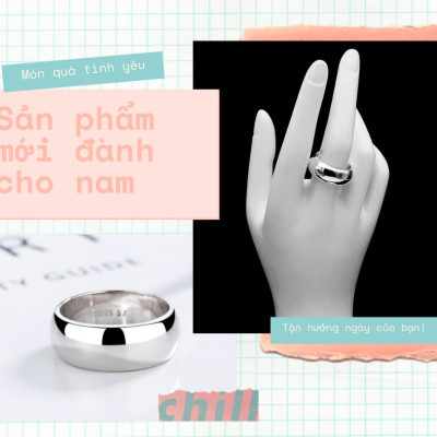 Nhẫn Nam Bạc - Kiểu Trơn Đơn Giản Bản To - BẠC HIỂU MINH NA035XL