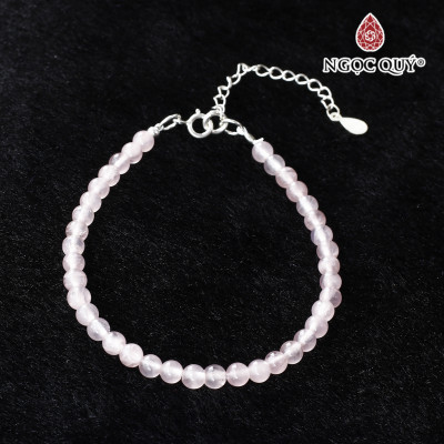 Vòng thạch anh hồng hạt mini khóa bạc mệnh hỏa, thổ - Ngọc Quý Gemstones