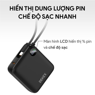 Pin Sạc Dự Phòng 10.000mAh Sạc nhanh 22.5W USB-C PD Power Bank DEKEY Power Pioneer kèm cáp sạc, chính hãng Dekey Japan_ Hàng chính hãng