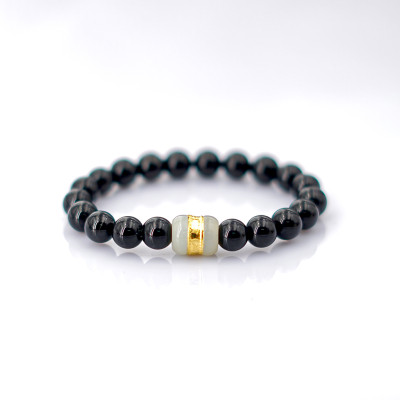 Vòng tay phong thủy Mã não đen bóng 8mm + Lu