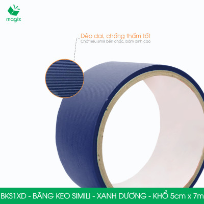 BKS1XD - 6 cuộn băng keo Simili khổ 5cm x 7m - Xanh dương - Băng dính dán gáy sách, đóng cuốn