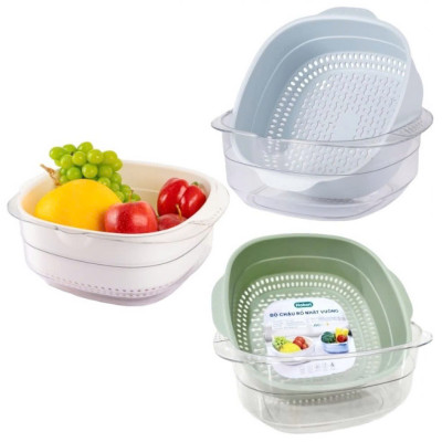 Bộ thau rổ vuông trung HOKORI 2338 nhựa VIỆT NHẬT cao cấp - Rửa rau củ quả, trộn thực phẩm - Hàng Chính hãng