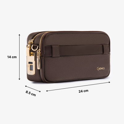 Ví Da Cầm Tay Clutch Nam Chính Hãng GENCE RB09 Da Bò Khóa Vân Tay Cao Cấp Màu Nâu