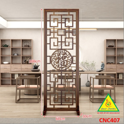 Vách ngăn phòng khách, vách ngăn tủ kệ bằng gỗ CNC407- Nội thất lắp ráp Viendong adv