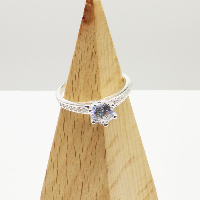 Nhẫn bạc nữ trang sức bạc Ý S925 Bạc Xinh Huệ Ngân- Kim cương 6 chấu đẹp RR1561